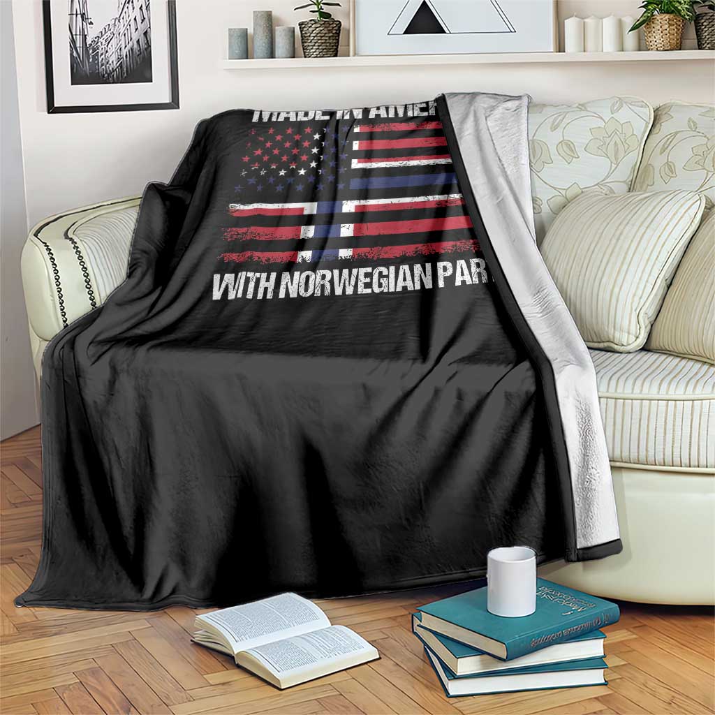 Made in America with Norwegian Parts Throw Blanket Half American Flag USA Norway Pride