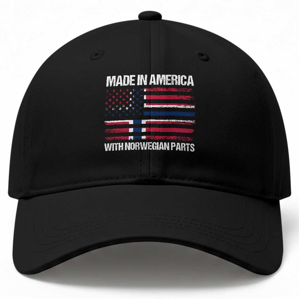 Made in America with Norwegian Parts Baseball Cap Half American Flag USA Norway Pride