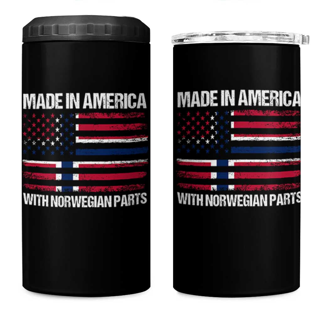Made in America with Norwegian Parts 4 in 1 Can Cooler Tumbler Half American Flag USA Norway Pride