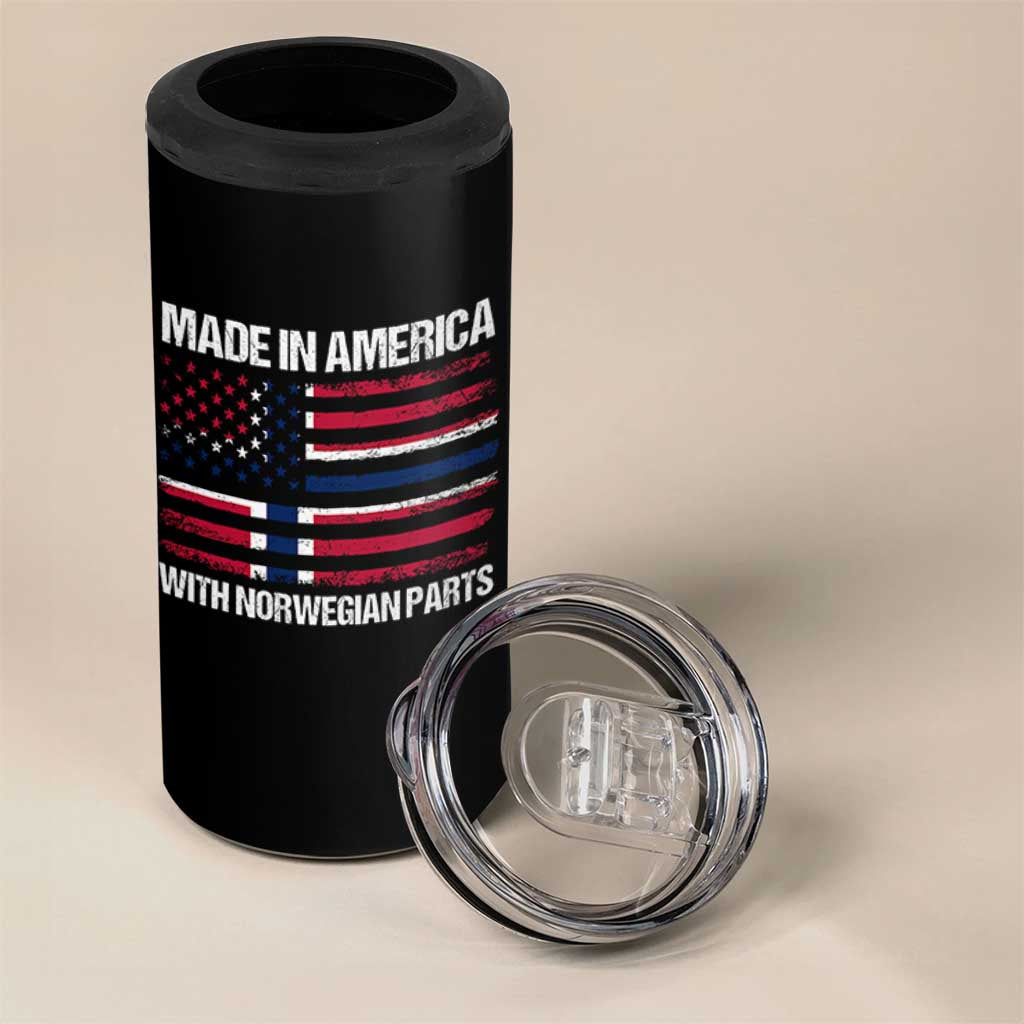 Made in America with Norwegian Parts 4 in 1 Can Cooler Tumbler Half American Flag USA Norway Pride