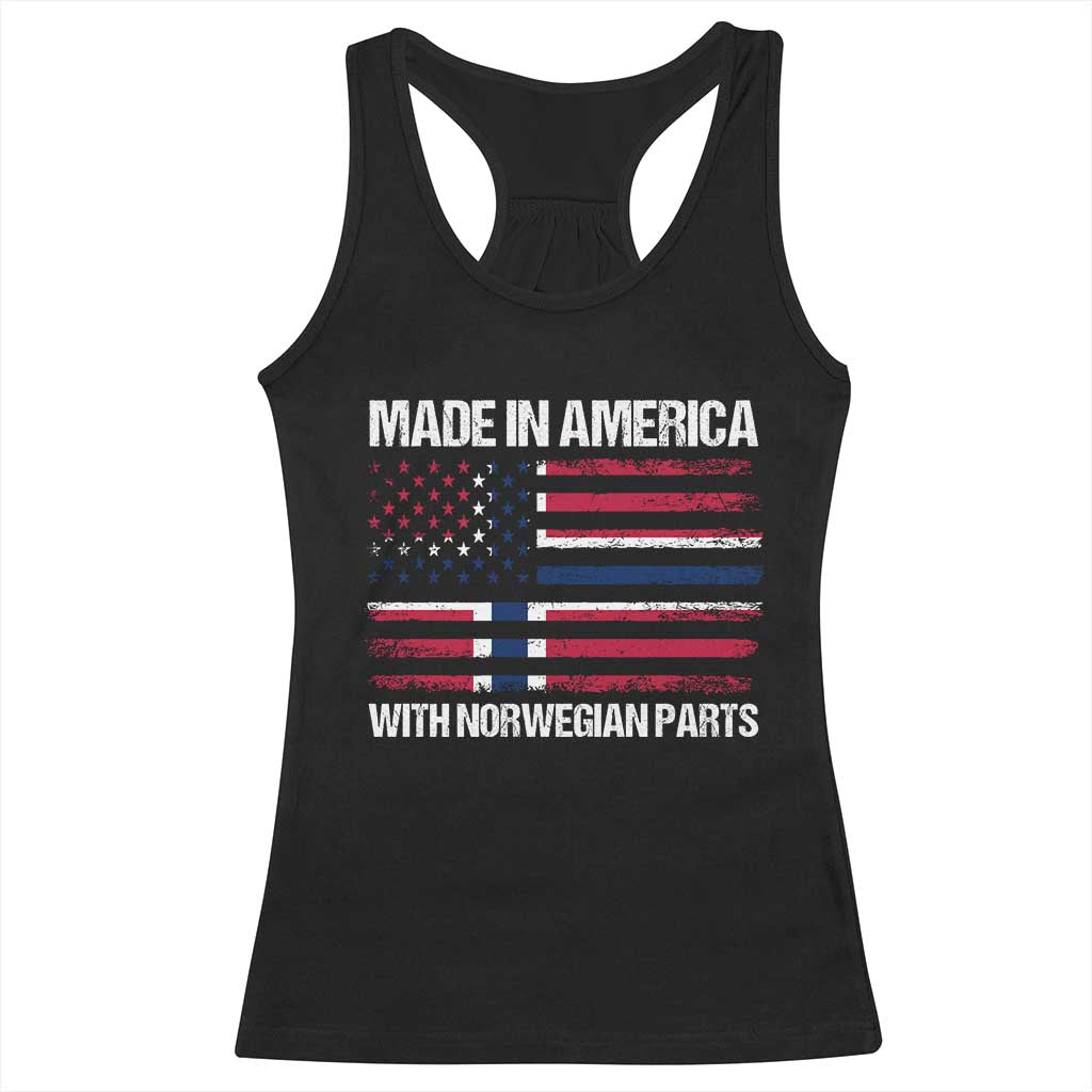 Made in America with Norwegian Parts Racerback Tank Top Half American Flag USA Norway Pride