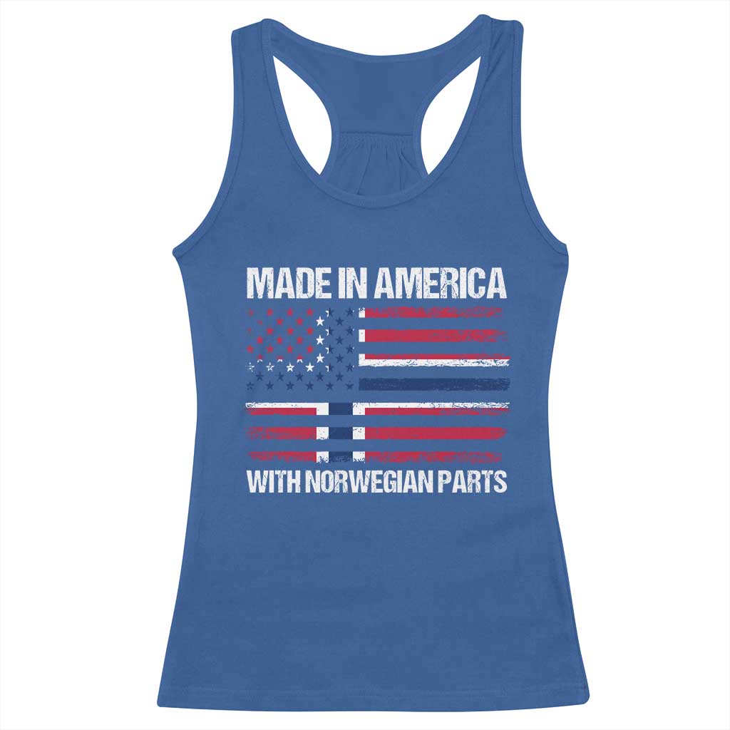 Made in America with Norwegian Parts Racerback Tank Top Half American Flag USA Norway Pride