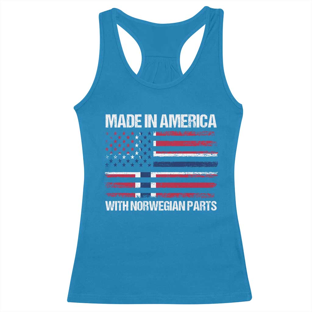 Made in America with Norwegian Parts Racerback Tank Top Half American Flag USA Norway Pride