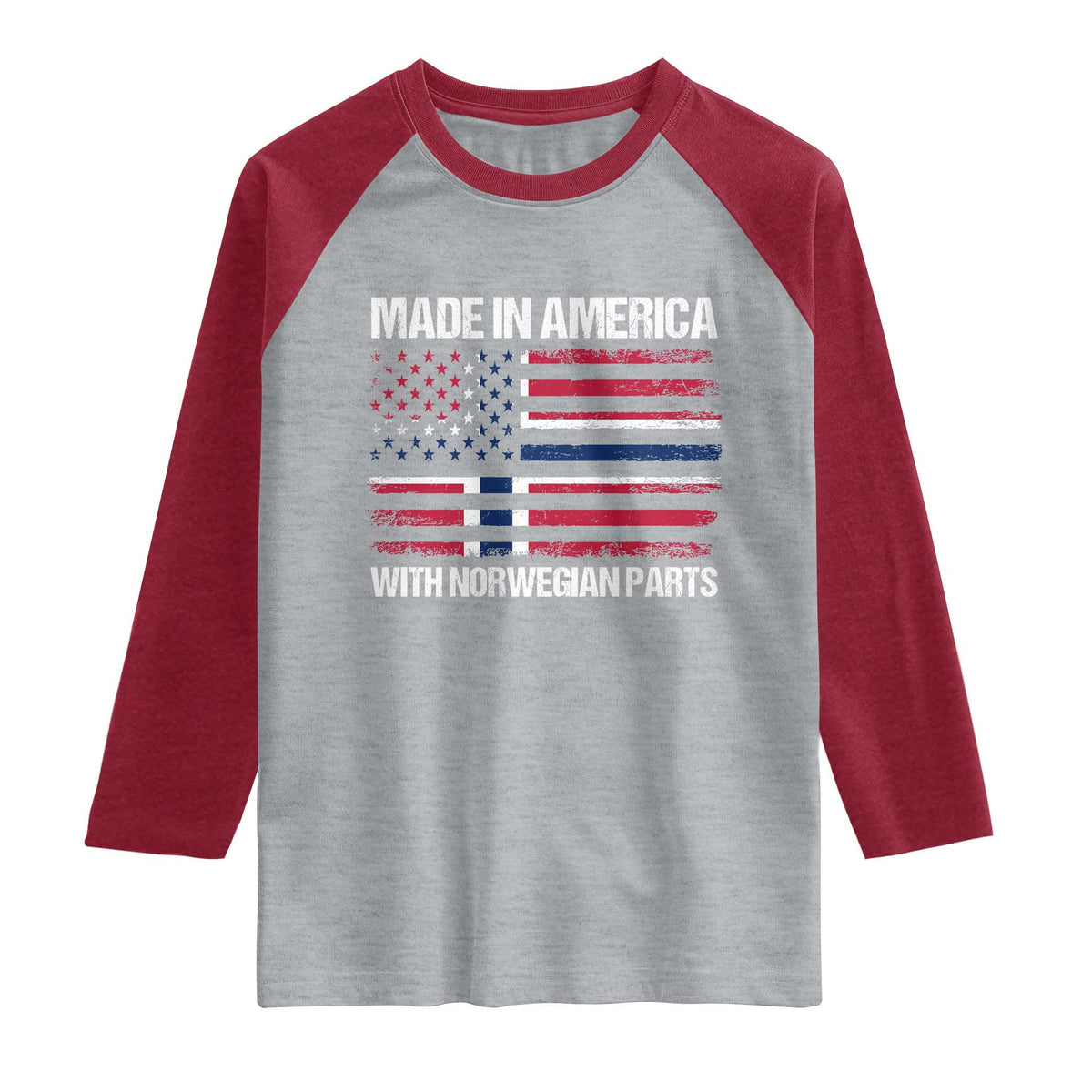 Made in America with Norwegian Parts Raglan Shirt Half American Flag USA Norway Pride