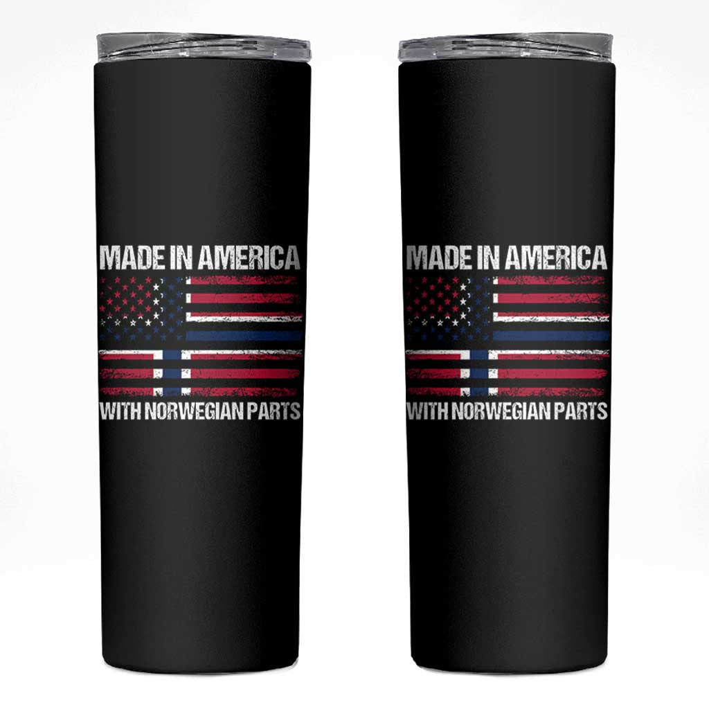 Made in America with Norwegian Parts Skinny Tumbler Half American Flag USA Norway Pride