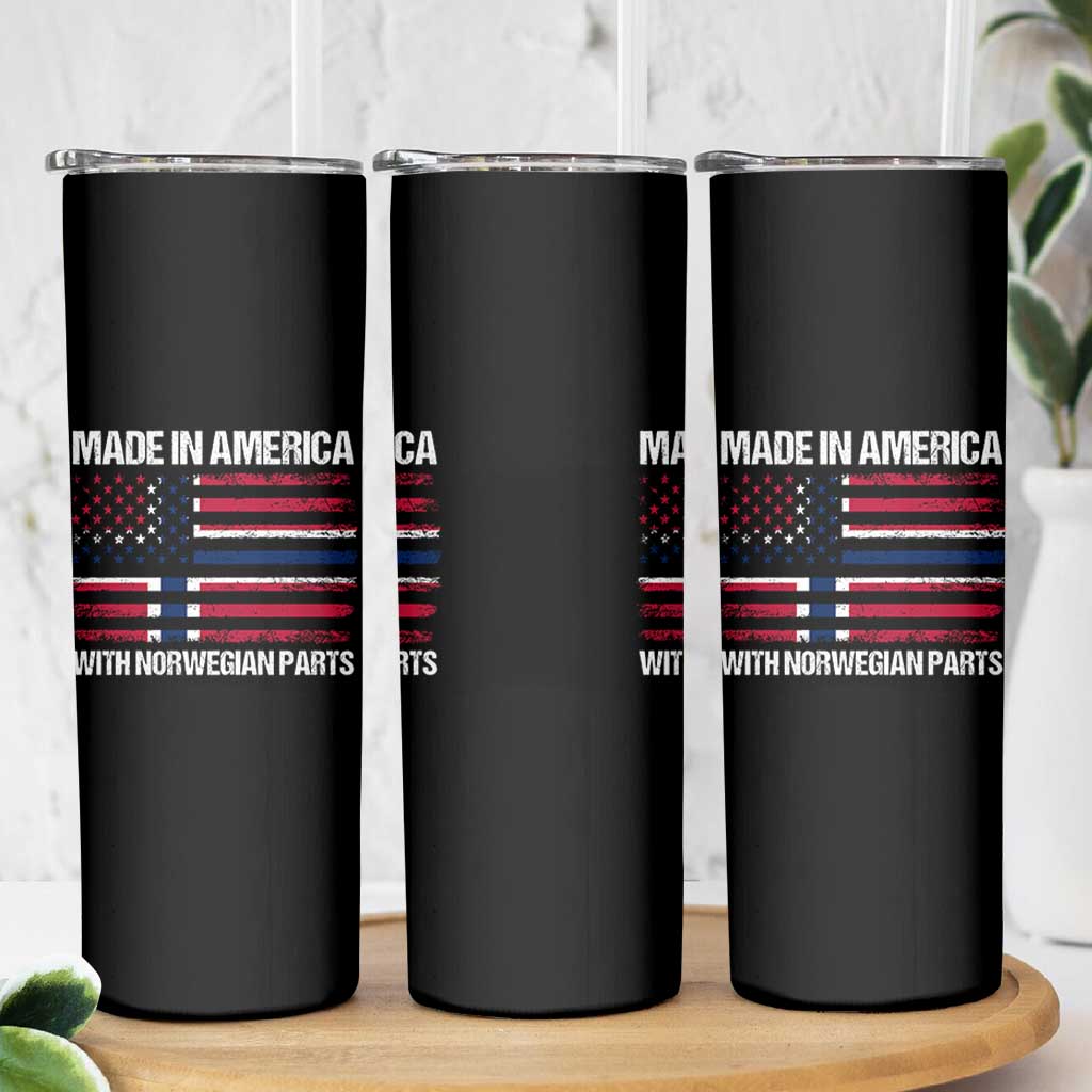 Made in America with Norwegian Parts Skinny Tumbler Half American Flag USA Norway Pride