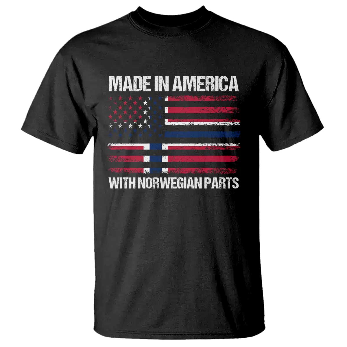 Made in America with Norwegian Parts T Shirt Half American Flag USA Norway Pride