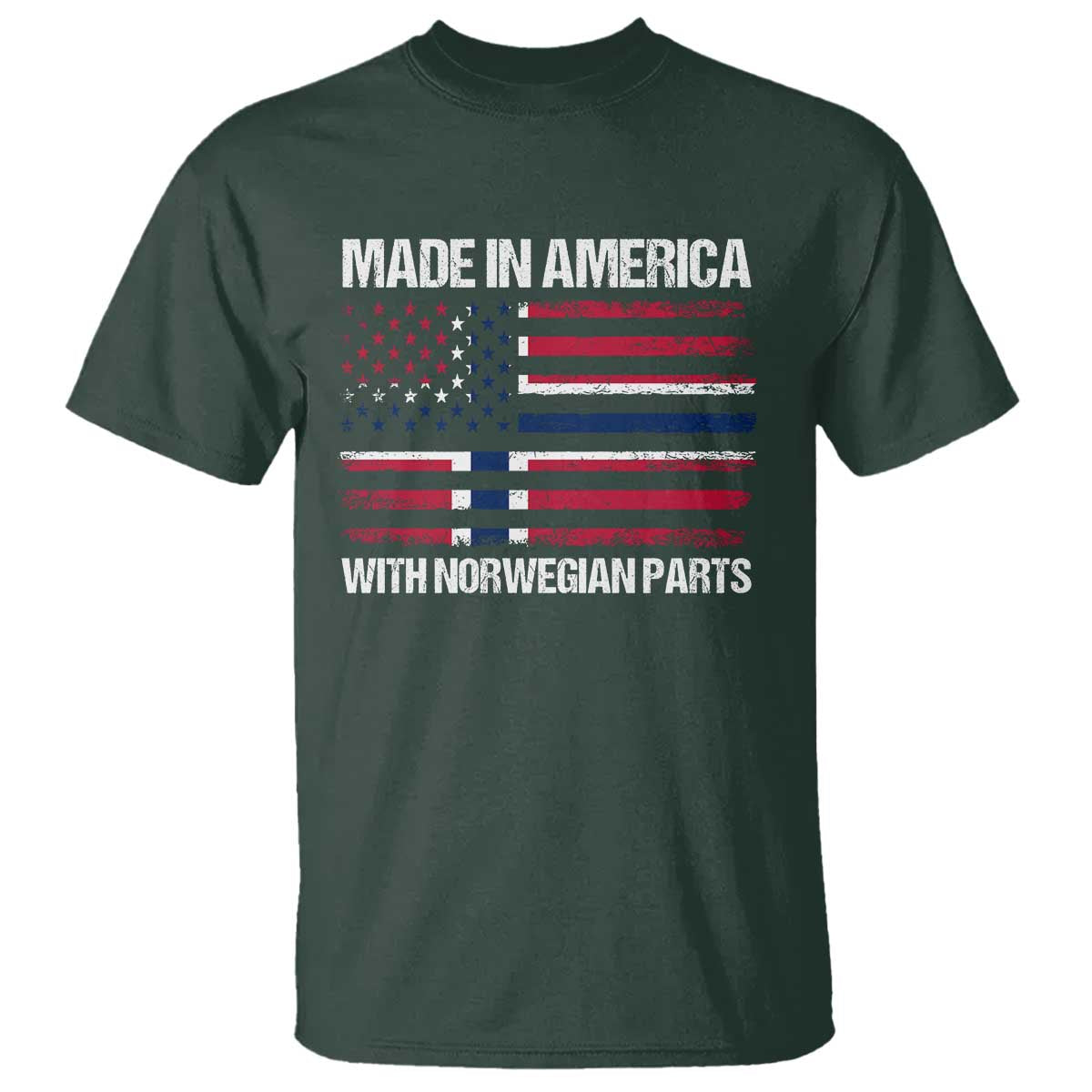 Made in America with Norwegian Parts T Shirt Half American Flag USA Norway Pride