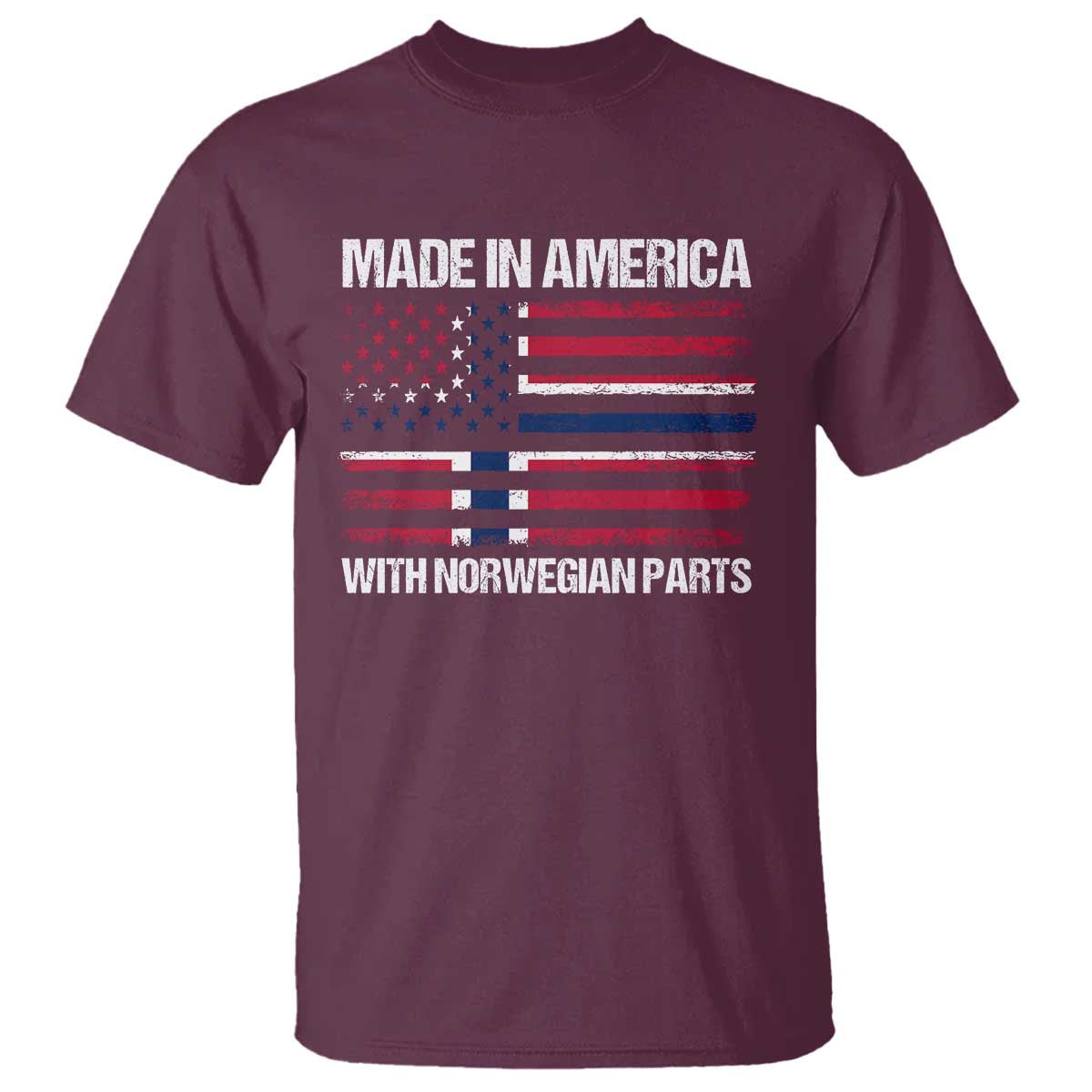 Made in America with Norwegian Parts T Shirt Half American Flag USA Norway Pride