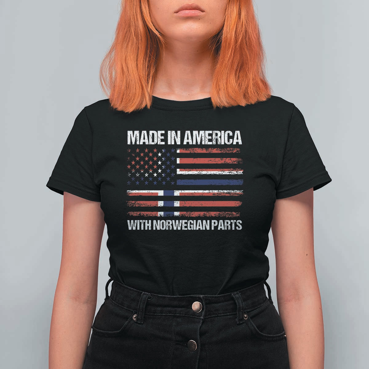 Made in America with Norwegian Parts T Shirt For Women Half American Flag USA Norway Pride