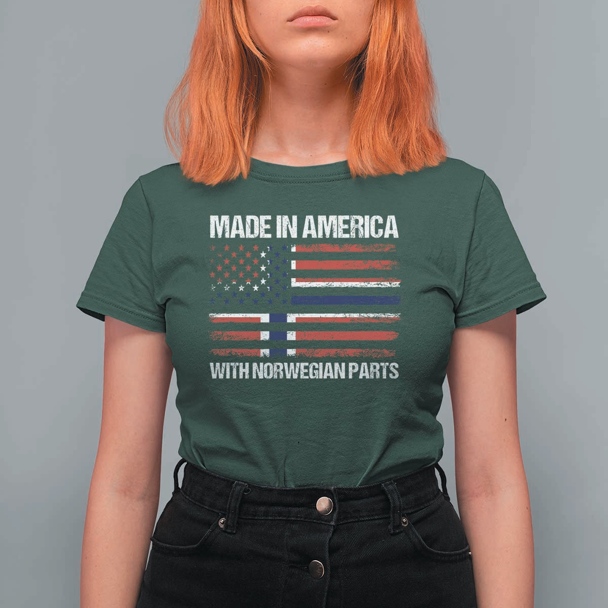 Made in America with Norwegian Parts T Shirt For Women Half American Flag USA Norway Pride