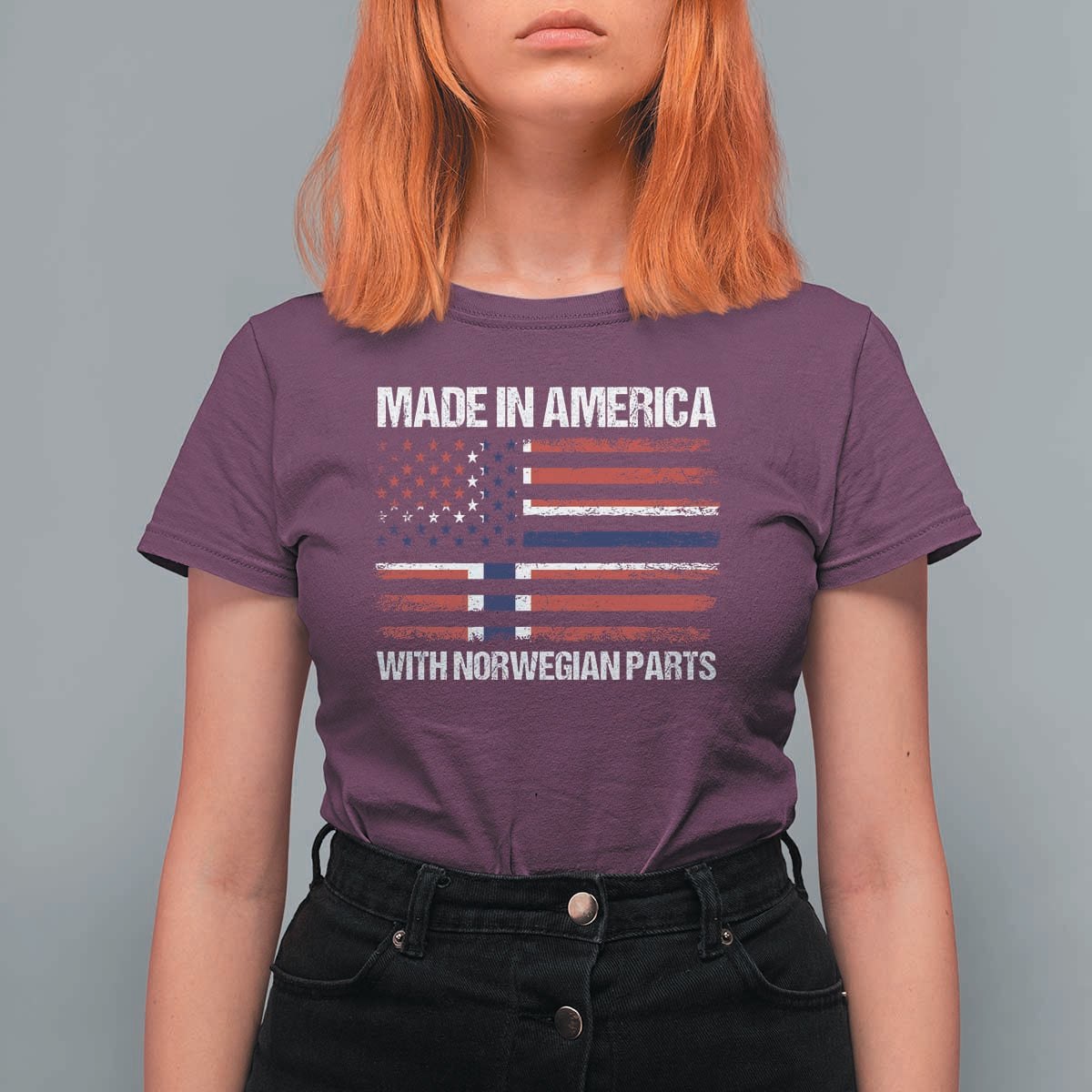 Made in America with Norwegian Parts T Shirt For Women Half American Flag USA Norway Pride