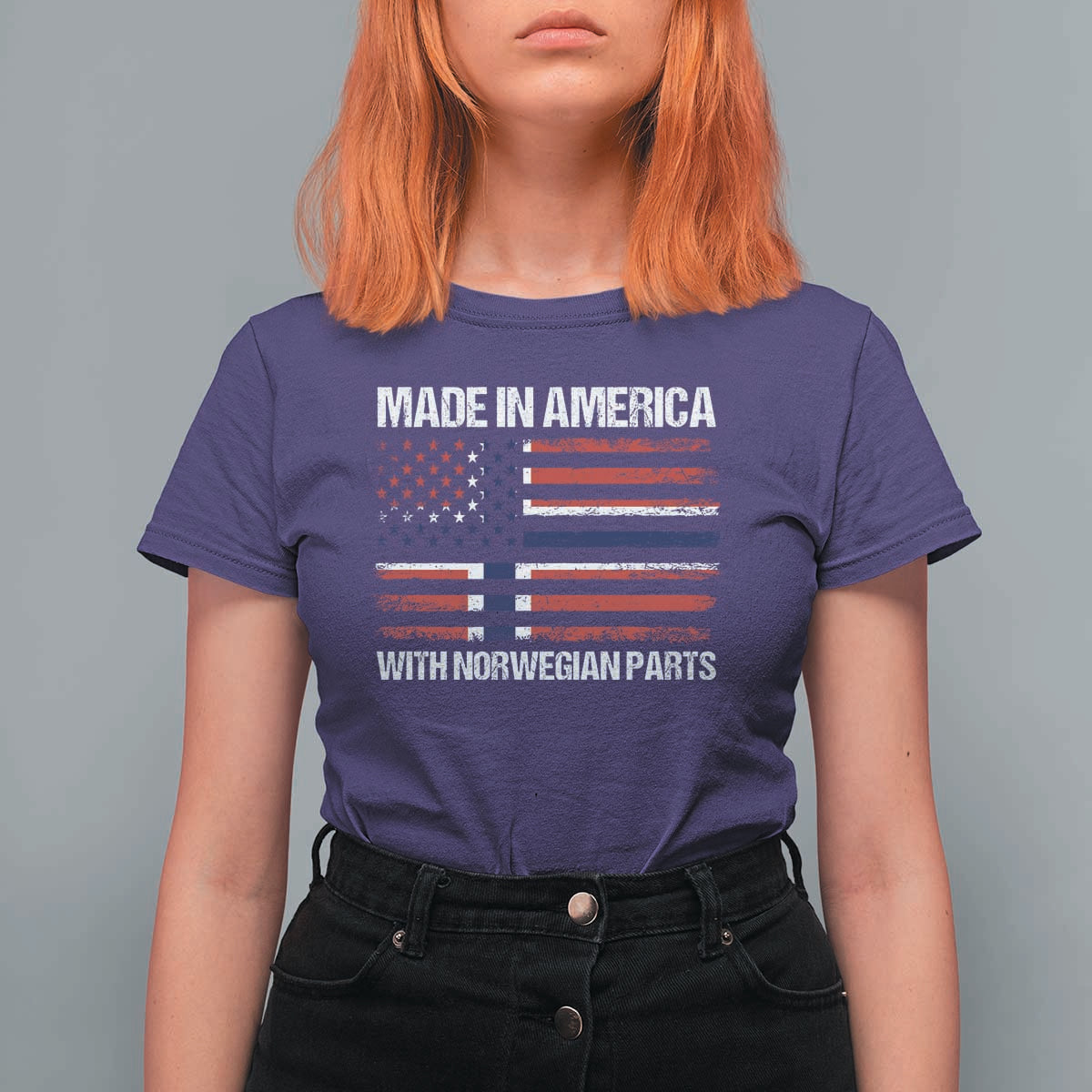Made in America with Norwegian Parts T Shirt For Women Half American Flag USA Norway Pride