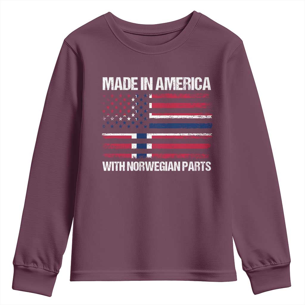 Made in America with Norwegian Parts Youth Sweatshirt Half American Flag USA Norway Pride
