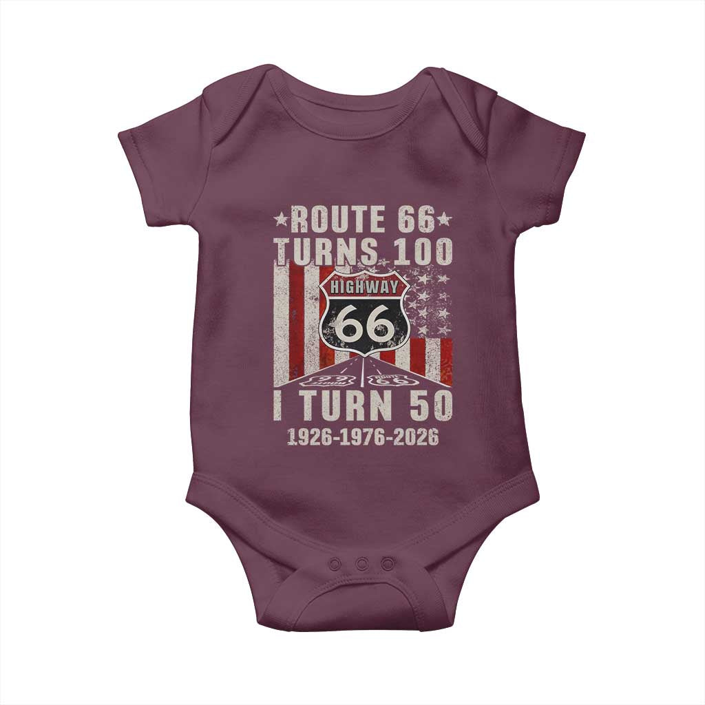 Highway 66 Turn 100 I Turn 50 Baby Onesie Vintage 1976 Born American Road Sign Centennial 2026