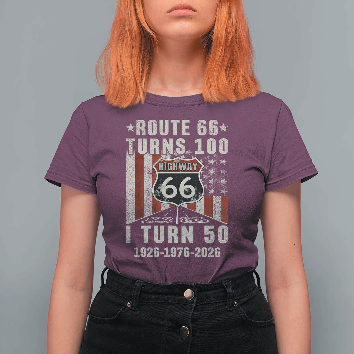 Highway 66 Turn 100 I Turn 50 T Shirt For Women Vintage 1976 Born American Road Sign Centennial 2026