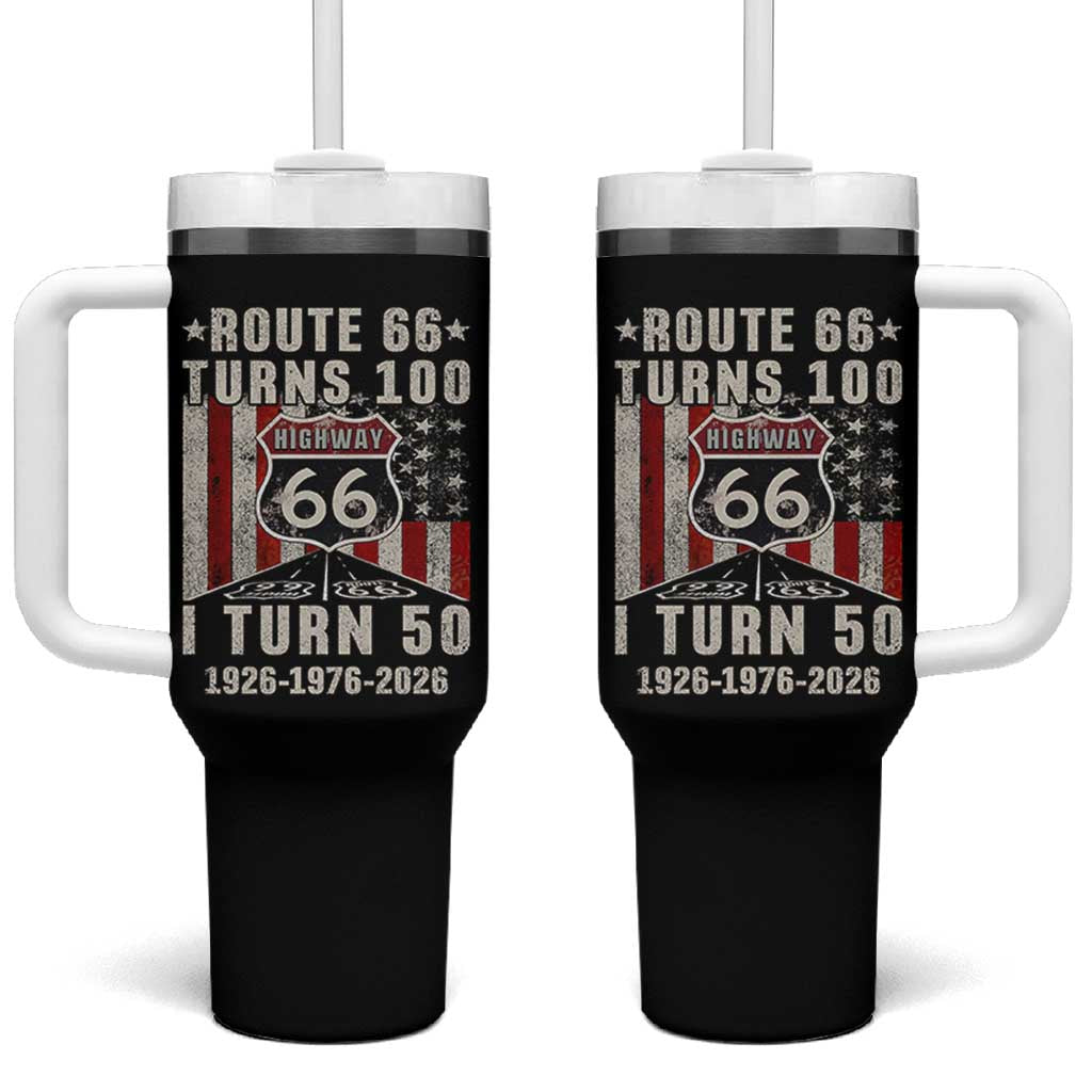 Highway 66 Turn 100 I Turn 50 Tumbler With Handle Vintage 1976 Born American Road Sign Centennial 2026