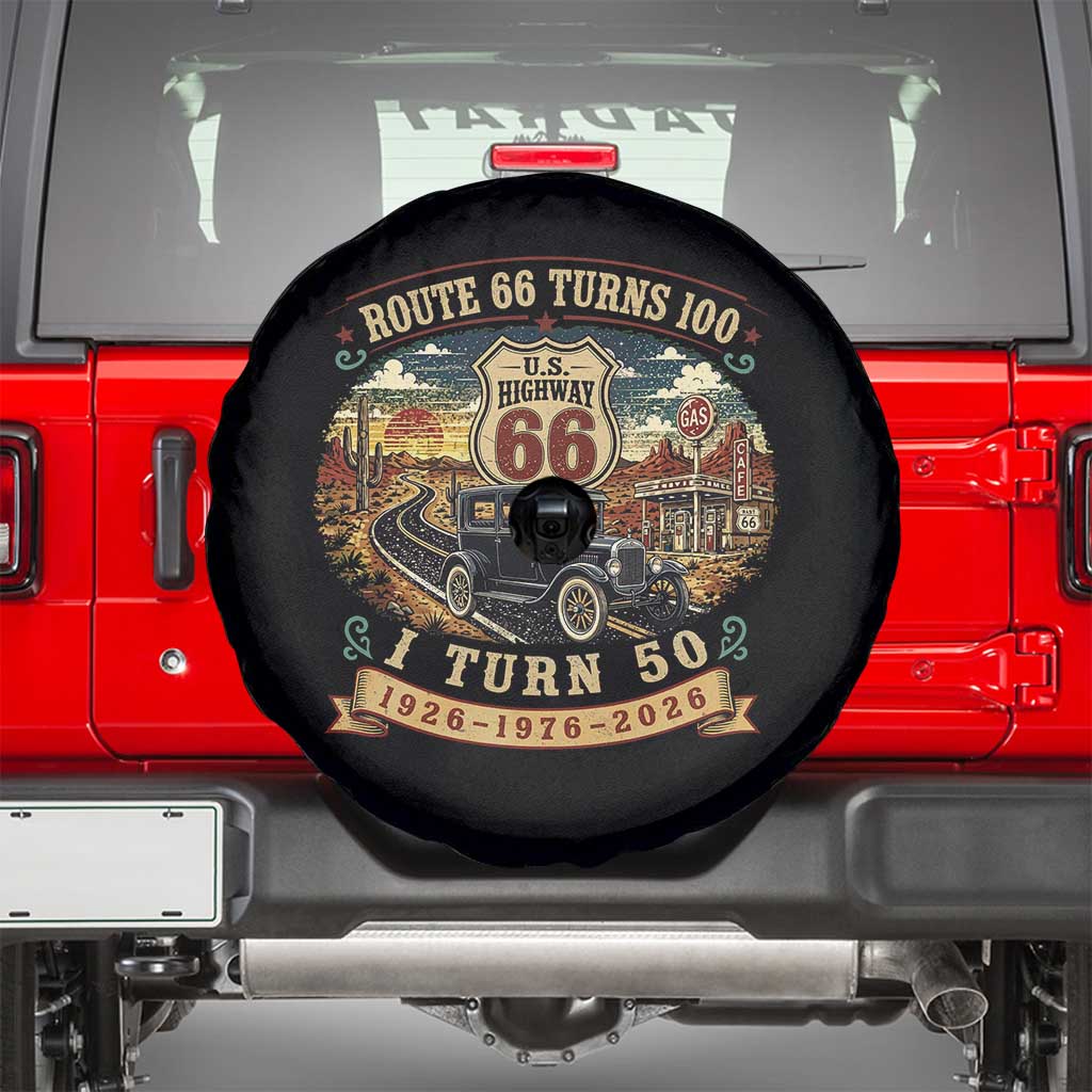 Highway 66 Turn 100 I Turn 50 Spare Tire Cover Vintage 1976 Road Sign Antique Car Lover 50 Year Old Gift