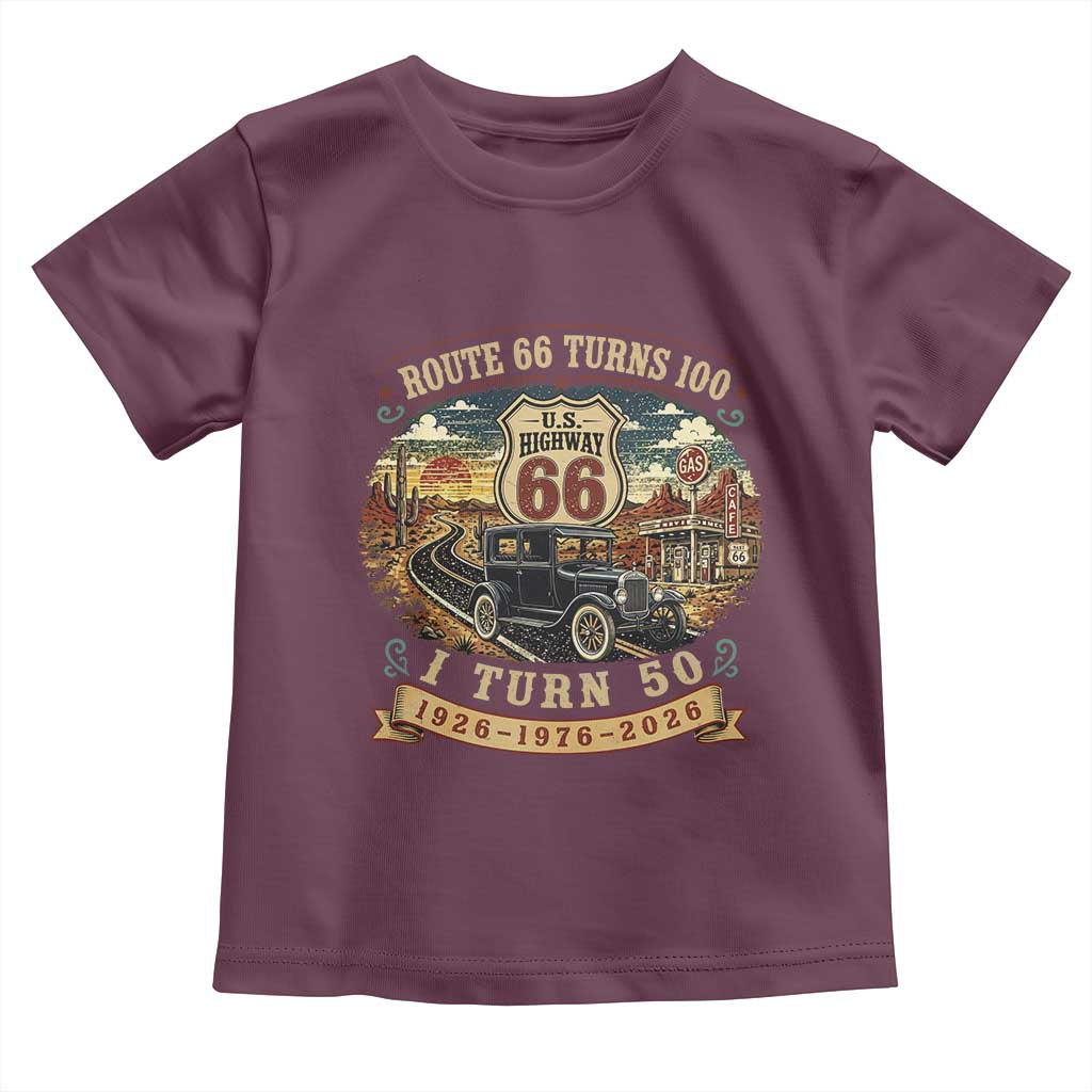 Highway 66 Turn 100 I Turn 50 Toddler T Shirt Vintage 1976 Road Sign Antique Car Lover 50 Year Old Gift
