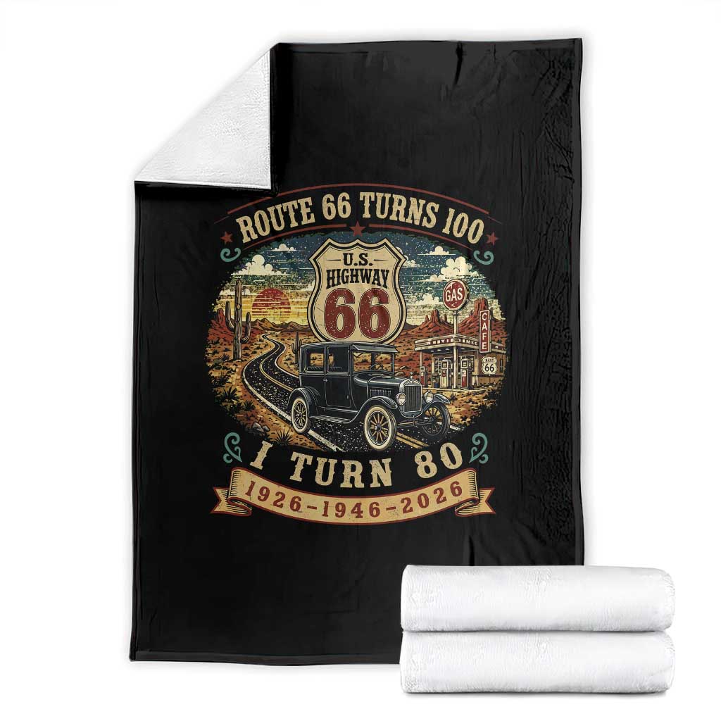 Route Highway 66 Turns 100 I Turn 80 Throw Blanket Vintage 1946 Road Sign Antique Car Lover 80th Birthday Gift