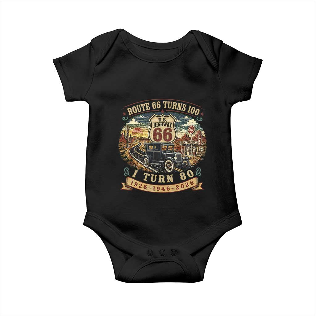 Route Highway 66 Turns 100 I Turn 80 Baby Onesie Vintage 1946 Road Sign Antique Car Lover 80th Birthday Gift