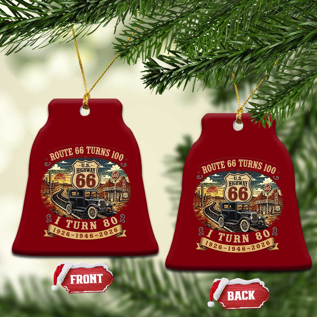 Route Highway 66 Turns 100 I Turn 80 Ceramic Ornament Vintage 1946 Road Sign Antique Car Lover 80th Birthday Gift