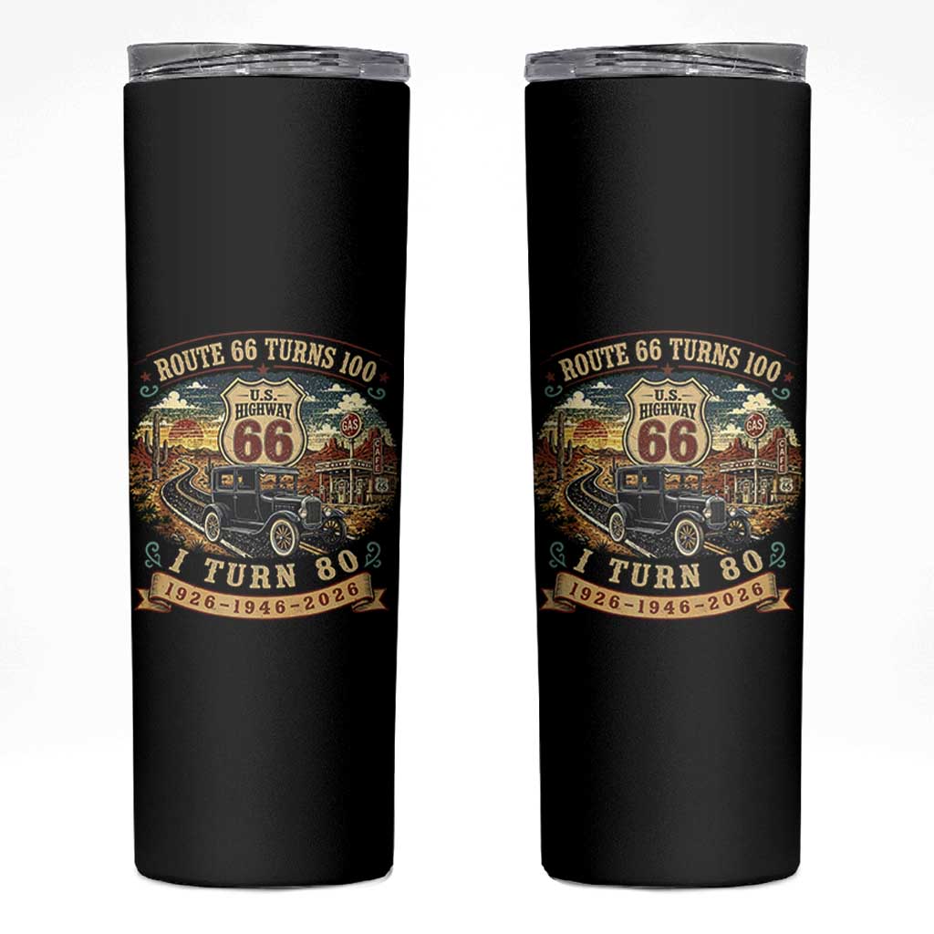 Route Highway 66 Turns 100 I Turn 80 Skinny Tumbler Vintage 1946 Road Sign Antique Car Lover 80th Birthday Gift