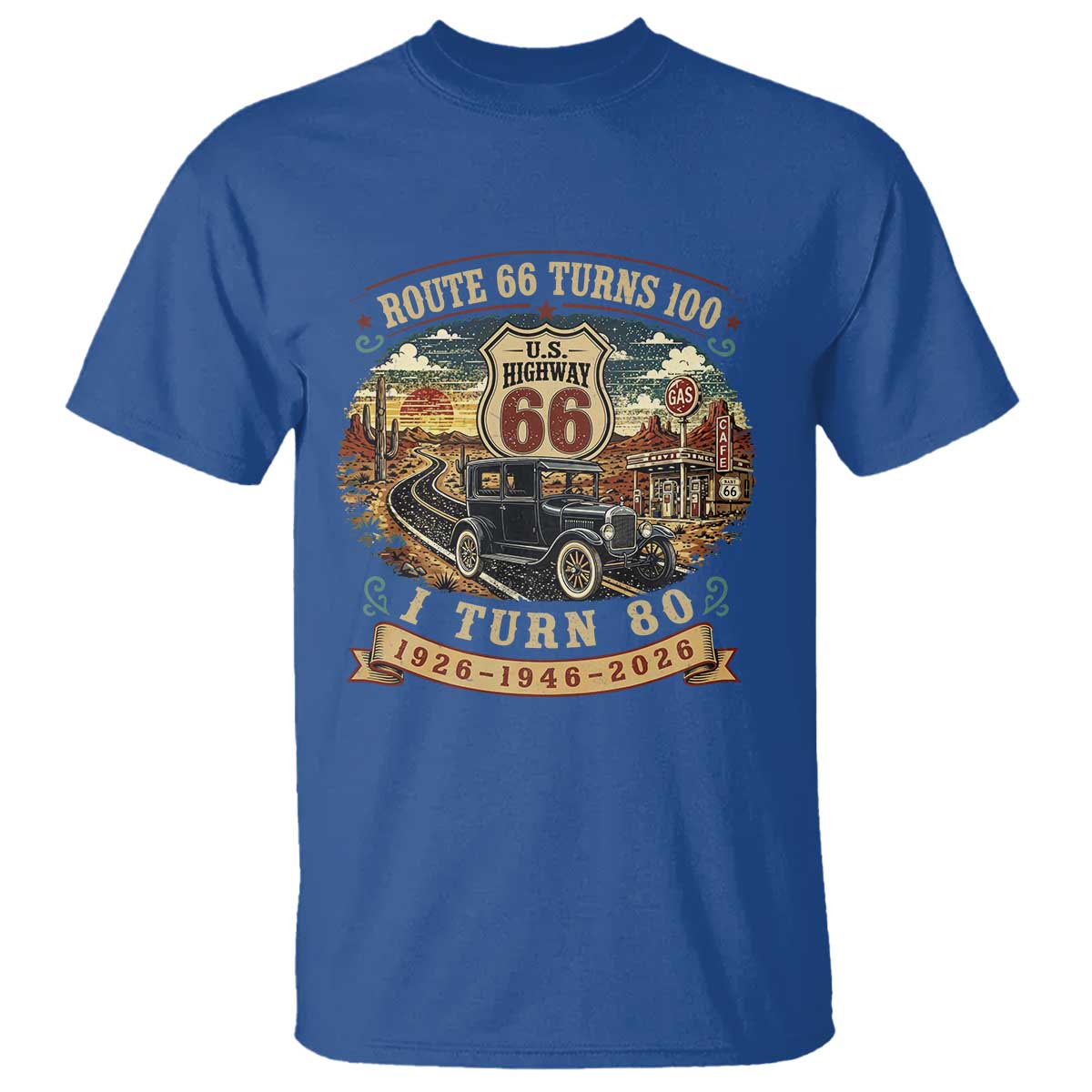 Route Highway 66 Turns 100 I Turn 80 T Shirt Vintage 1946 Road Sign Antique Car Lover 80th Birthday Gift