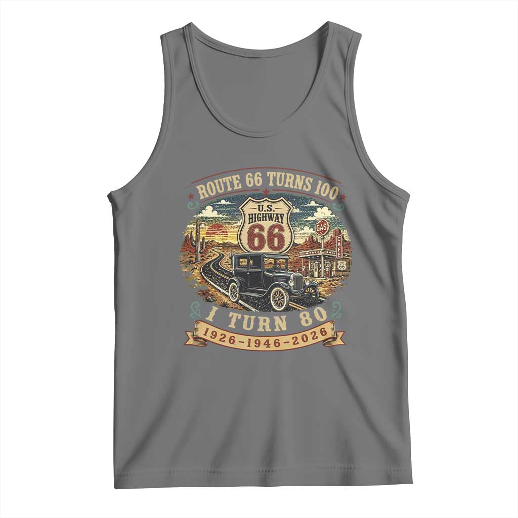 Route Highway 66 Turns 100 I Turn 80 Tank Top Vintage 1946 Road Sign Antique Car Lover 80th Birthday Gift