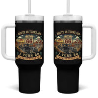 Route Highway 66 Turns 100 I Turn 80 Tumbler With Handle Vintage 1946 Road Sign Antique Car Lover 80th Birthday Gift