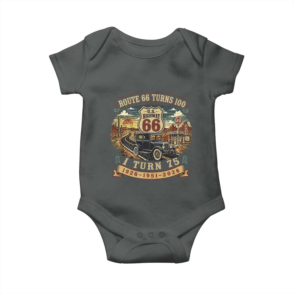 Route Highway 66 Turns 100 I Turn 75 Baby Onesie Vintage 1951 Road Sign Antique Car Lover 75th Birthday Gift