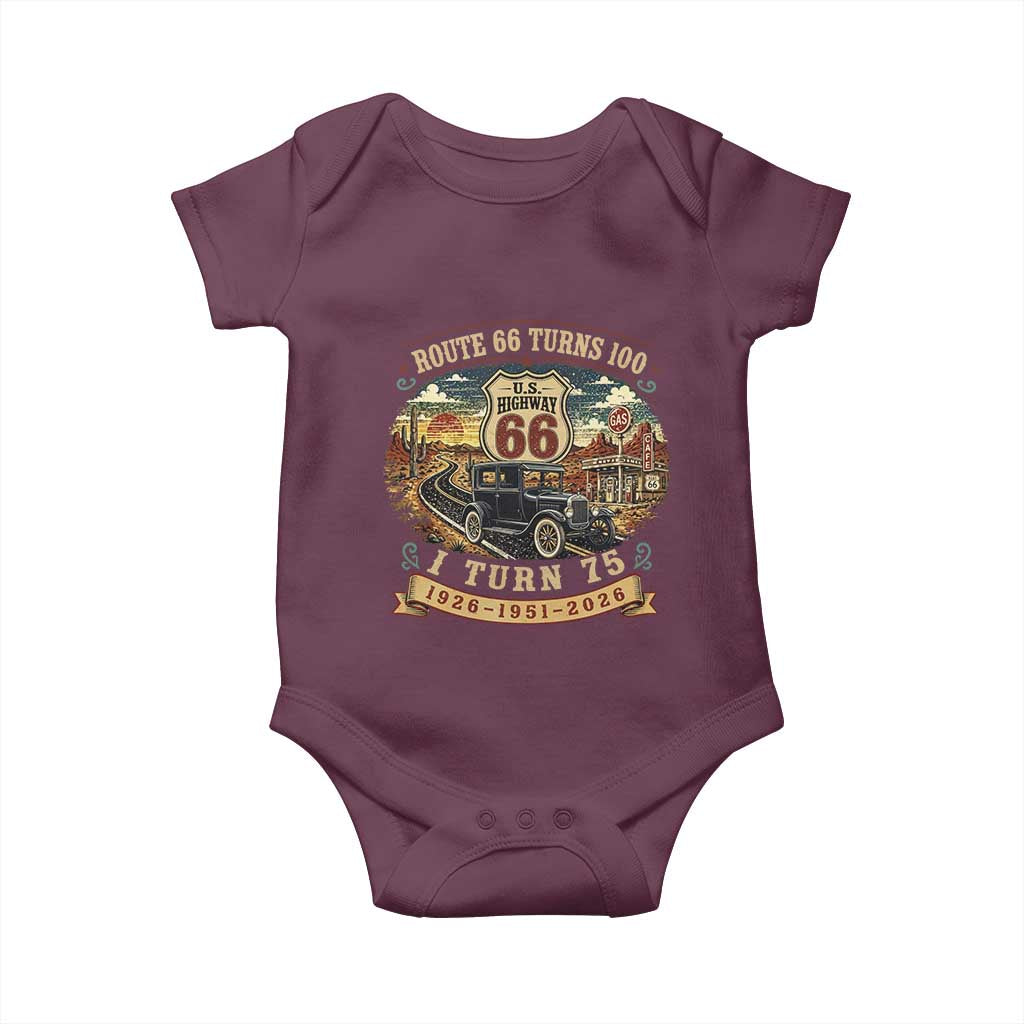 Route Highway 66 Turns 100 I Turn 75 Baby Onesie Vintage 1951 Road Sign Antique Car Lover 75th Birthday Gift