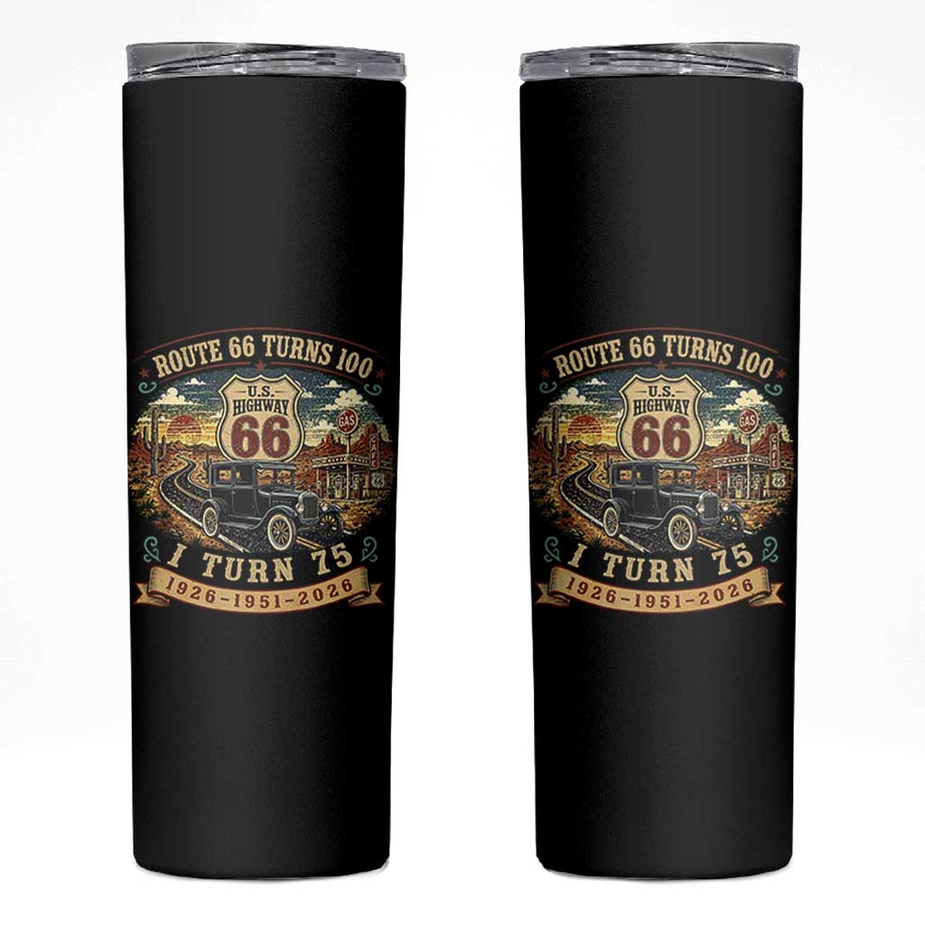 Route Highway 66 Turns 100 I Turn 75 Skinny Tumbler Vintage 1951 Road Sign Antique Car Lover 75th Birthday Gift