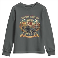 Route Highway 66 Turns 100 I Turn 75 Youth Sweatshirt Vintage 1951 Road Sign Antique Car Lover 75th Birthday Gift
