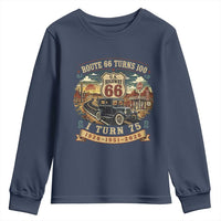 Route Highway 66 Turns 100 I Turn 75 Youth Sweatshirt Vintage 1951 Road Sign Antique Car Lover 75th Birthday Gift