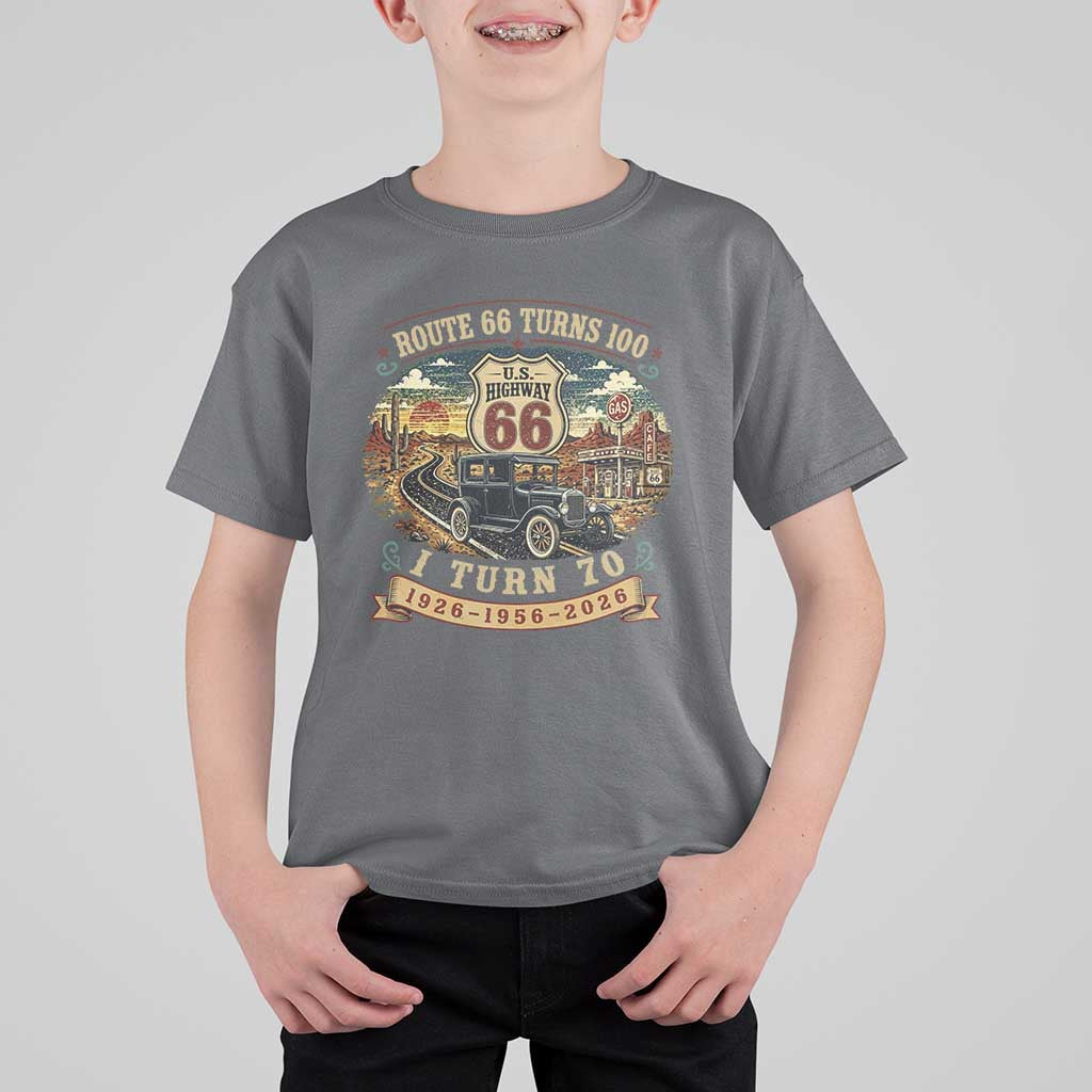 Route Highway 66 Turns 100 I Turn 70 T Shirt For Kid Vintage 1956 Road Sign Antique Car Lover 70th Birthday Gift