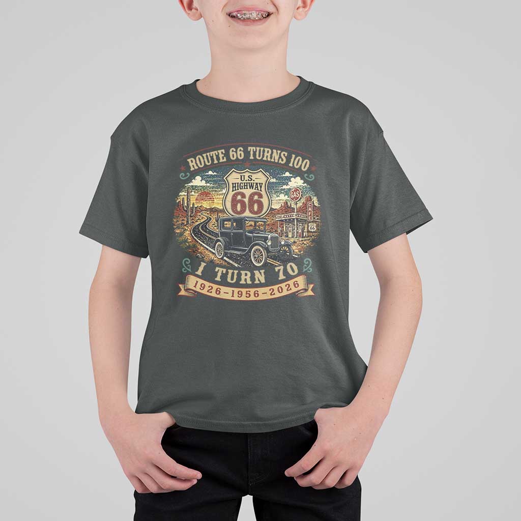 Route Highway 66 Turns 100 I Turn 70 T Shirt For Kid Vintage 1956 Road Sign Antique Car Lover 70th Birthday Gift