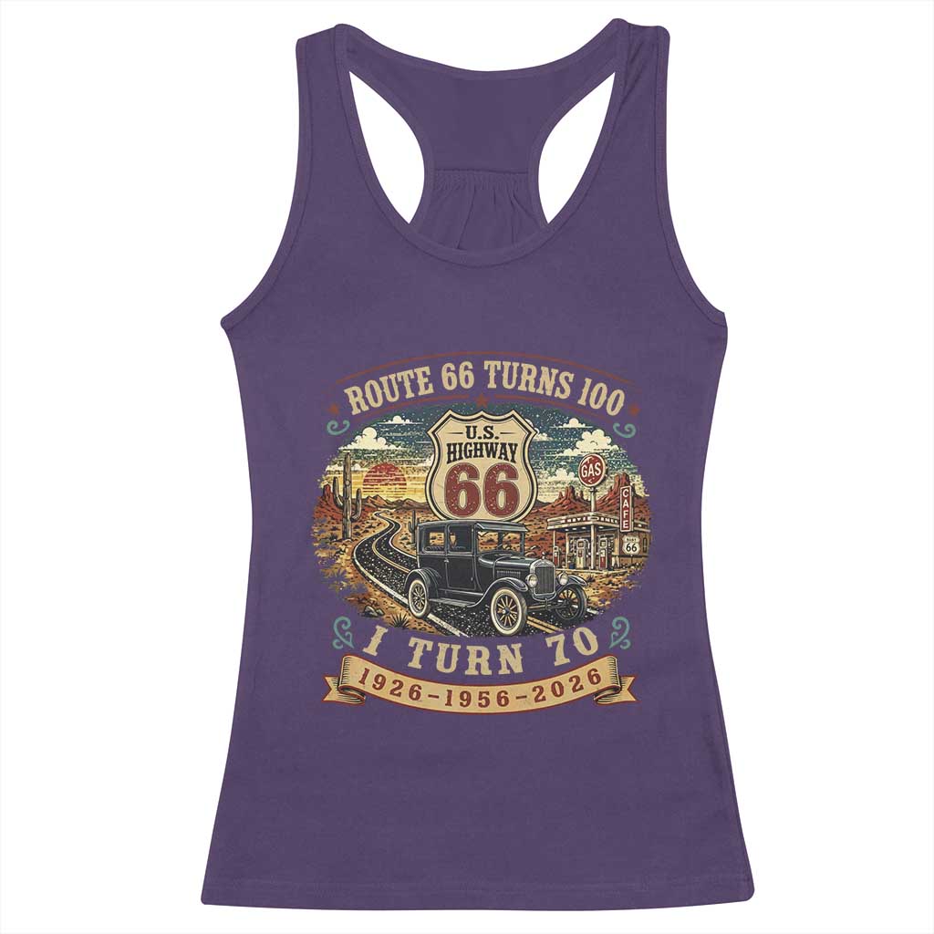 Route Highway 66 Turns 100 I Turn 70 Racerback Tank Top Vintage 1956 Road Sign Antique Car Lover 70th Birthday Gift