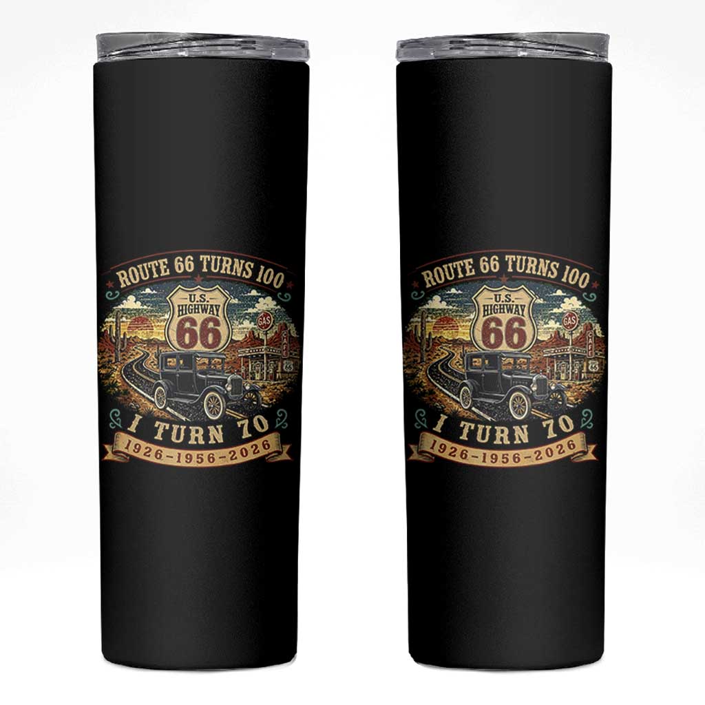 Route Highway 66 Turns 100 I Turn 70 Skinny Tumbler Vintage 1956 Road Sign Antique Car Lover 70th Birthday Gift