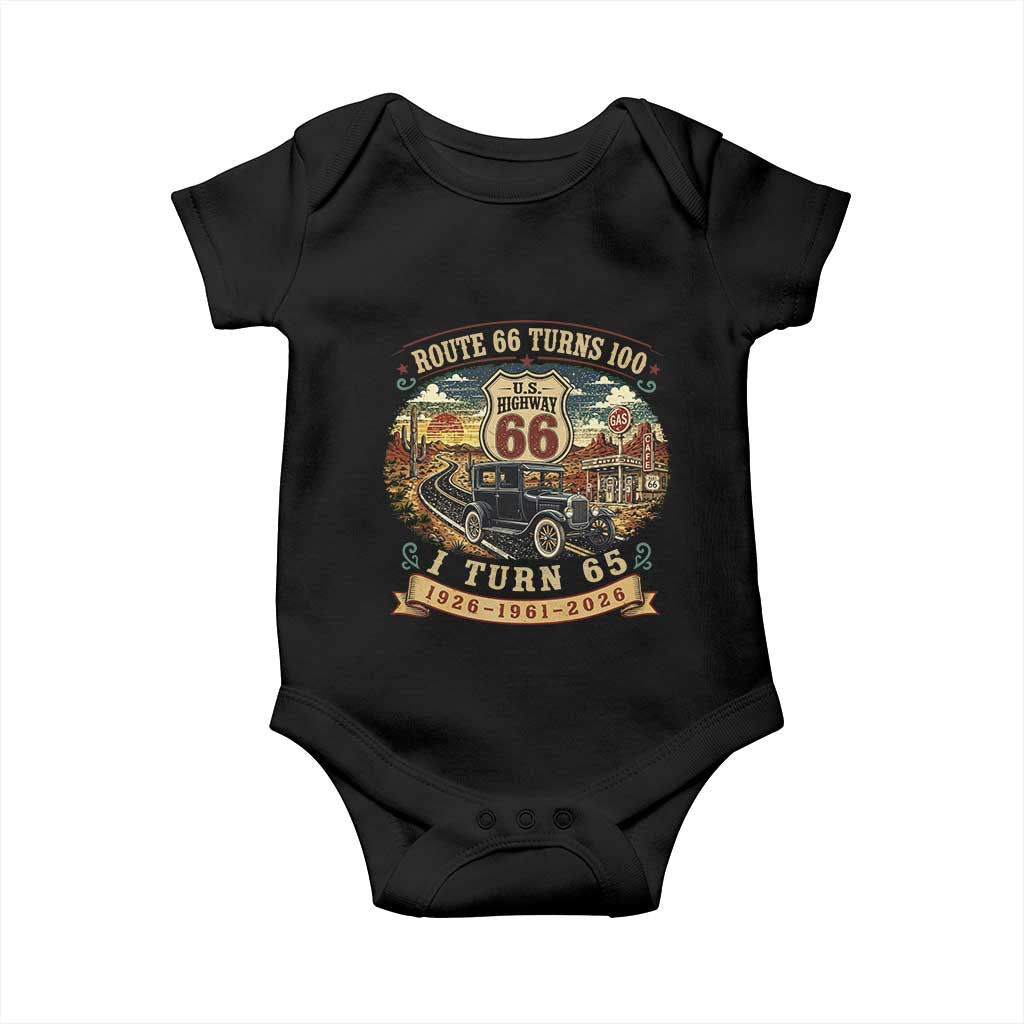 Route Highway 66 Turns 100 I Turn 65 Baby Onesie Vintage 1961 Road Sign Antique Car Lover 65th Birthday Gift