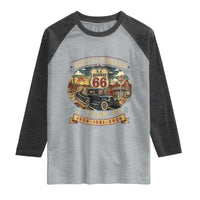 Route Highway 66 Turns 100 I Turn 65 Raglan Shirt Vintage 1961 Road Sign Antique Car Lover 65th Birthday Gift