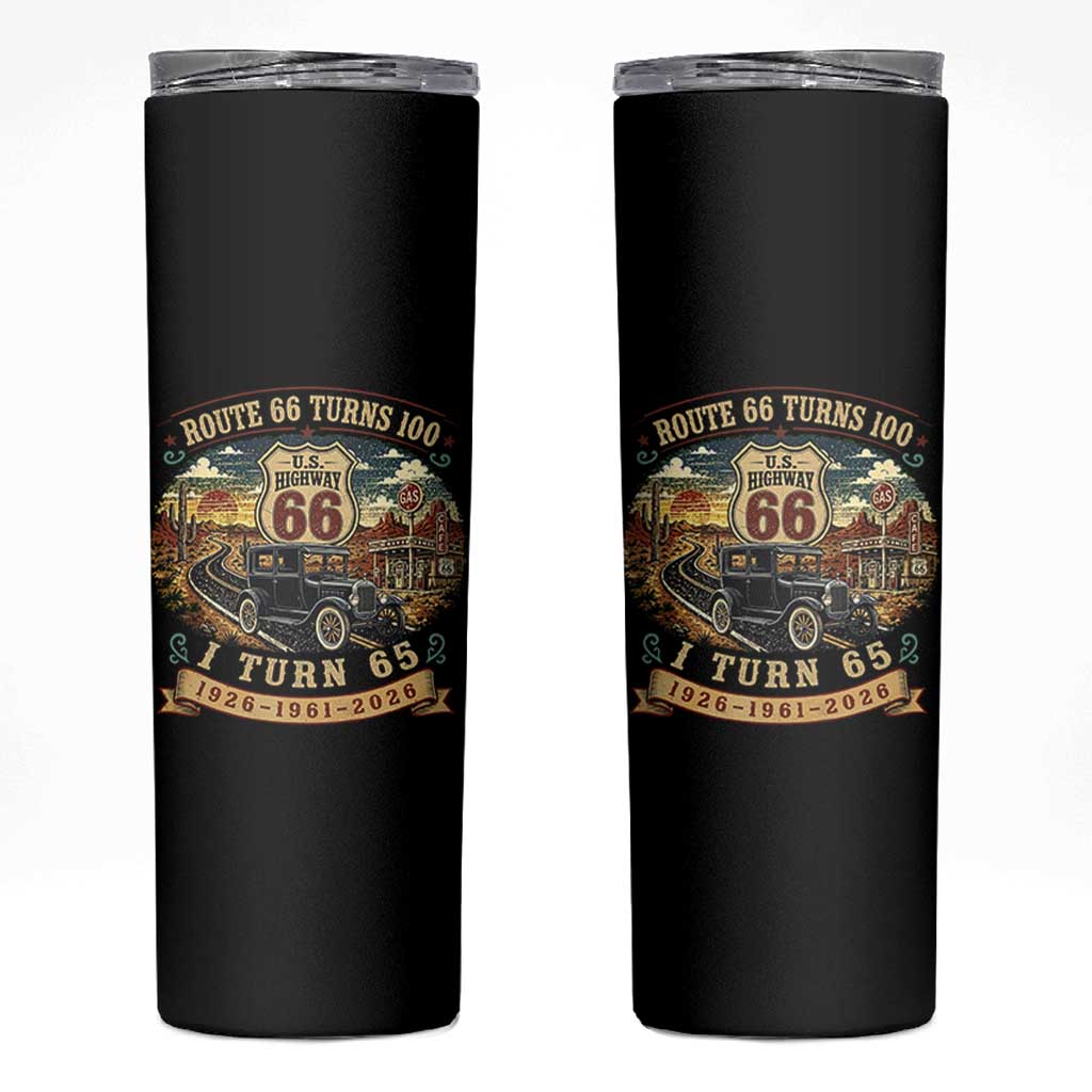 Route Highway 66 Turns 100 I Turn 65 Skinny Tumbler Vintage 1961 Road Sign Antique Car Lover 65th Birthday Gift