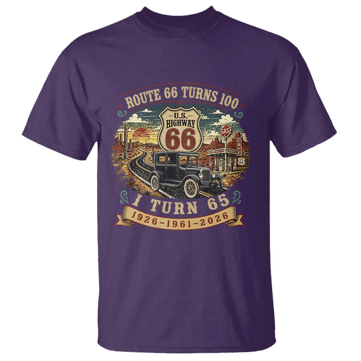 Route Highway 66 Turns 100 I Turn 65 T Shirt Vintage 1961 Road Sign Antique Car Lover 65th Birthday Gift