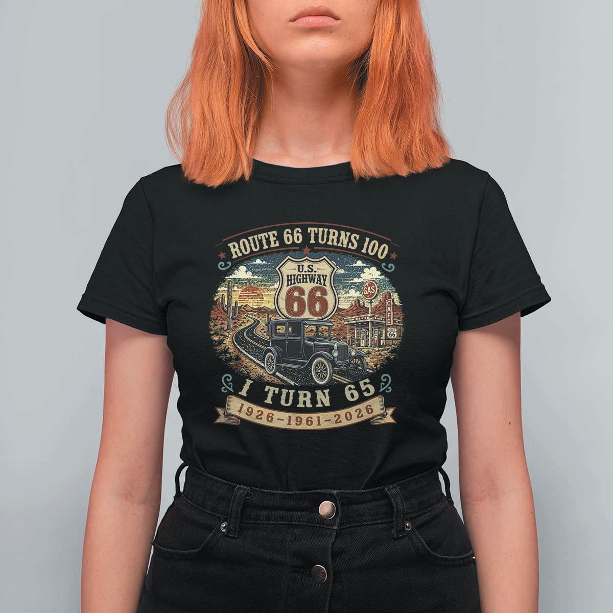 Route Highway 66 Turns 100 I Turn 65 T Shirt For Women Vintage 1961 Road Sign Antique Car Lover 65th Birthday Gift