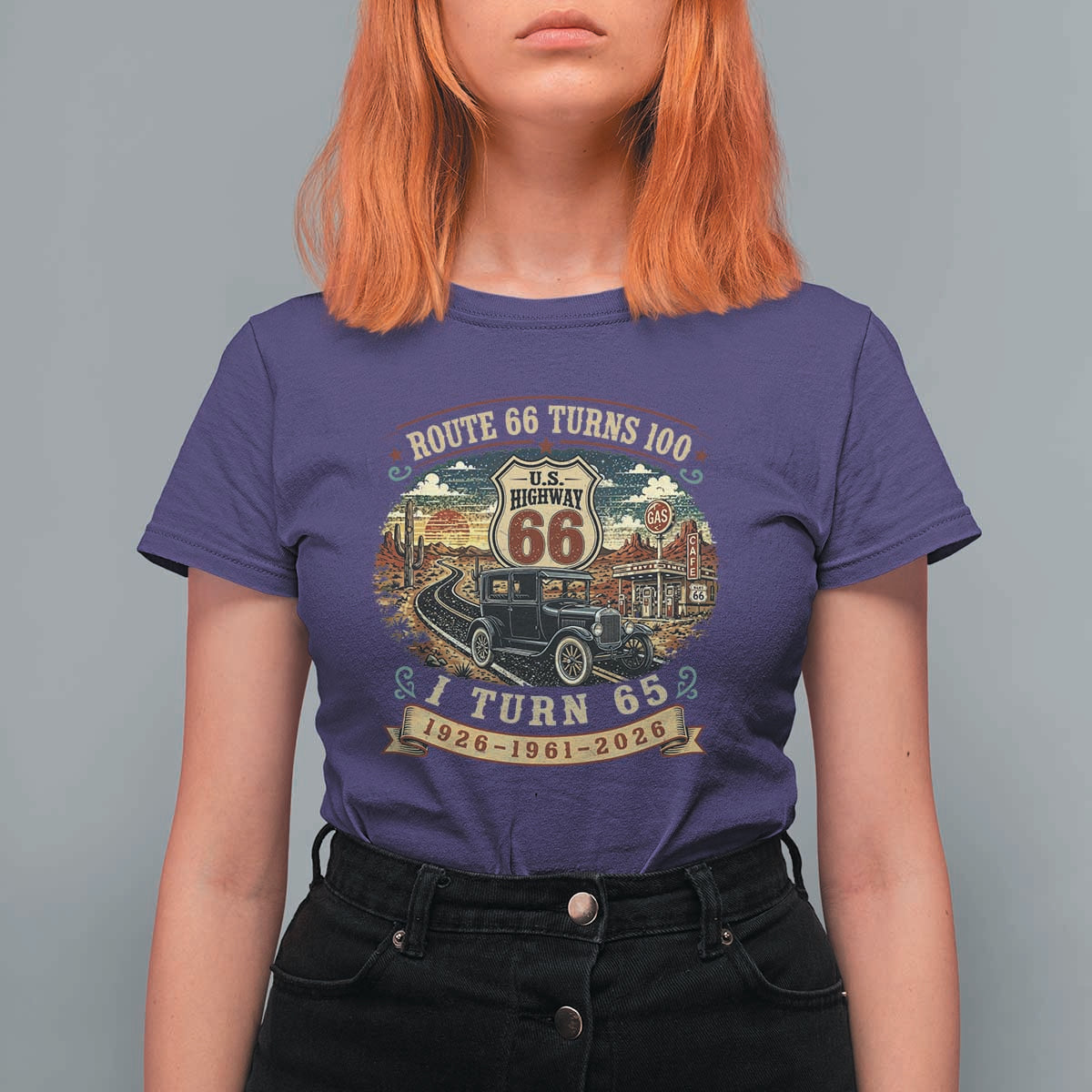 Route Highway 66 Turns 100 I Turn 65 T Shirt For Women Vintage 1961 Road Sign Antique Car Lover 65th Birthday Gift
