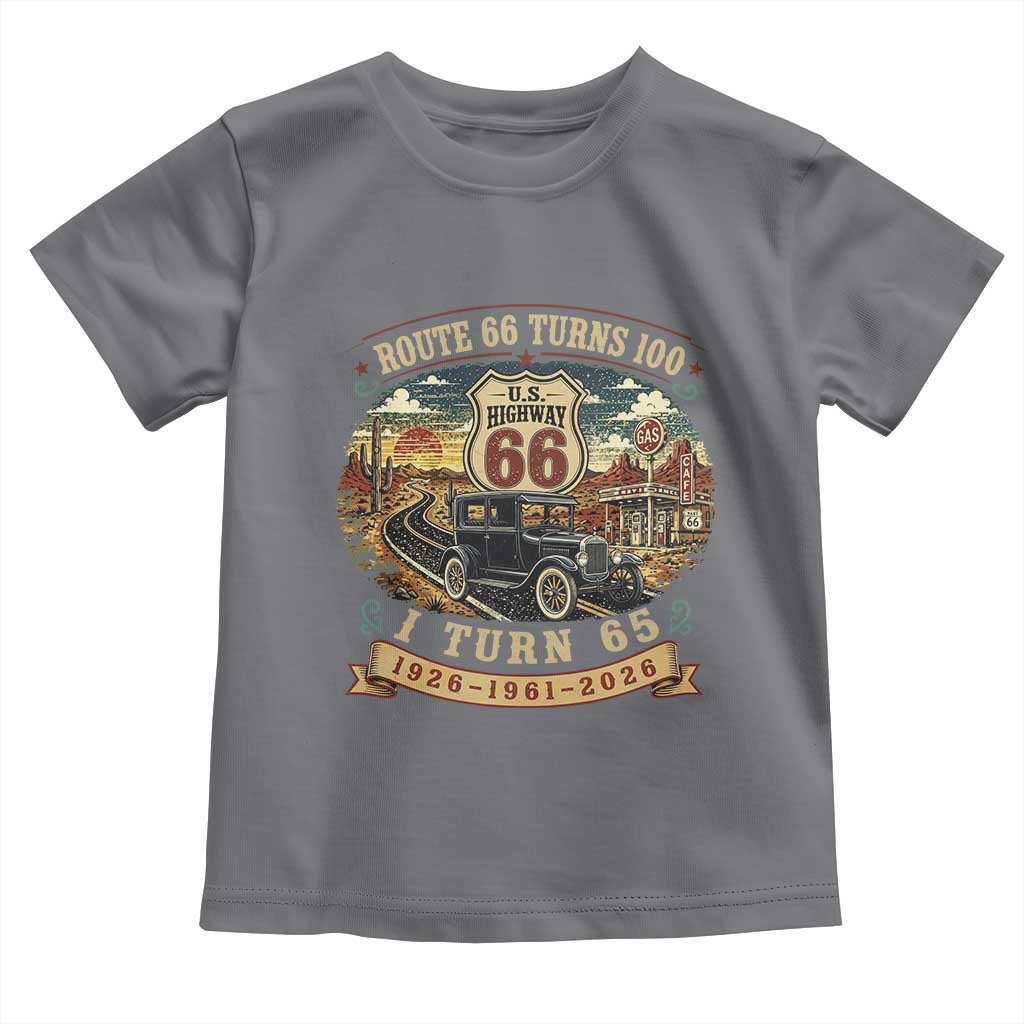 Route Highway 66 Turns 100 I Turn 65 Toddler T Shirt Vintage 1961 Road Sign Antique Car Lover 65th Birthday Gift