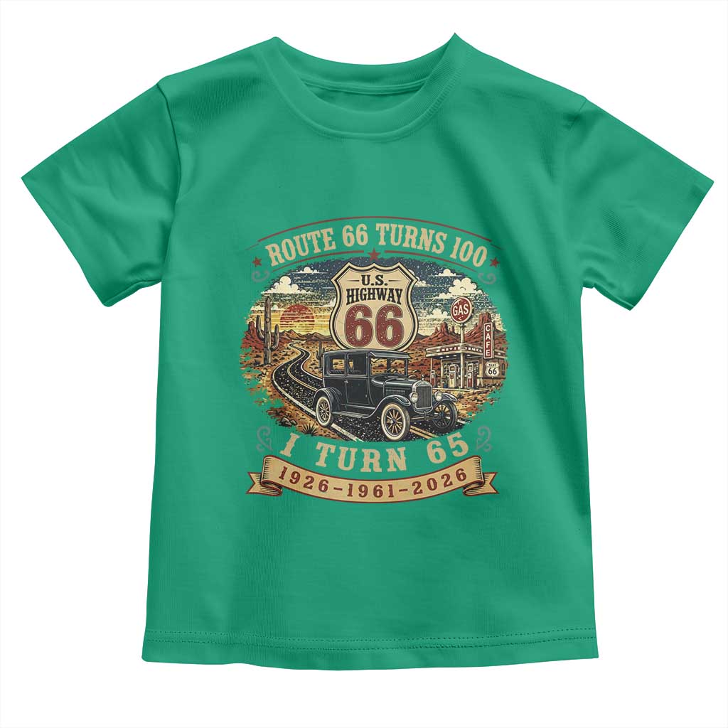 Route Highway 66 Turns 100 I Turn 65 Toddler T Shirt Vintage 1961 Road Sign Antique Car Lover 65th Birthday Gift