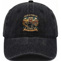 Route Highway 66 Turns 100 I Turn 65 Washed Cotton Baseball Cap Vintage 1961 Road Sign Antique Car Lover 65th Birthday Gift