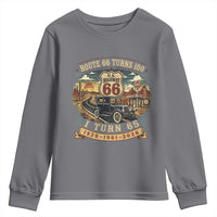 Route Highway 66 Turns 100 I Turn 65 Youth Sweatshirt Vintage 1961 Road Sign Antique Car Lover 65th Birthday Gift
