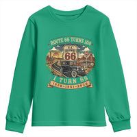 Route Highway 66 Turns 100 I Turn 65 Youth Sweatshirt Vintage 1961 Road Sign Antique Car Lover 65th Birthday Gift